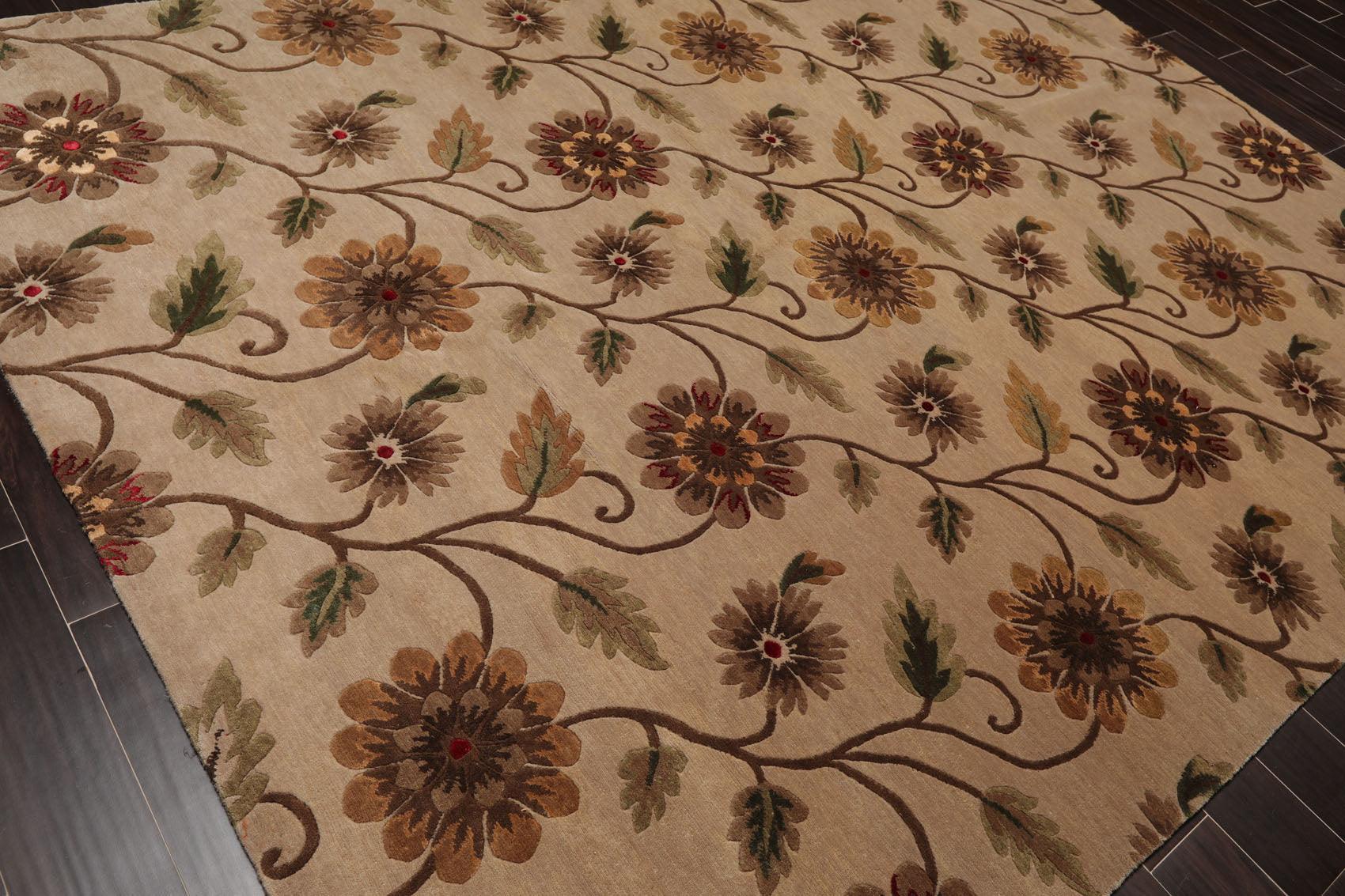 7'10" x 9'11" Hand Knotted Tibetan Wool & Silk Transitional Area Rug Tan