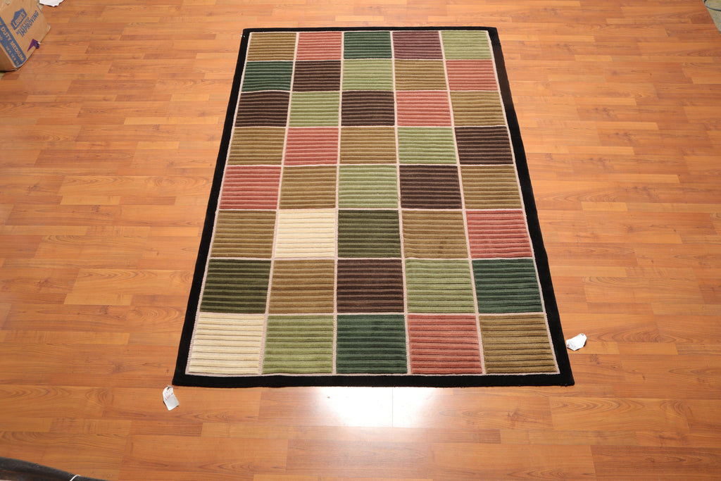 5'5" x 8'1" Hand Knotted Modern 100% Wool High Low Pile Tibetan Area rug Black
