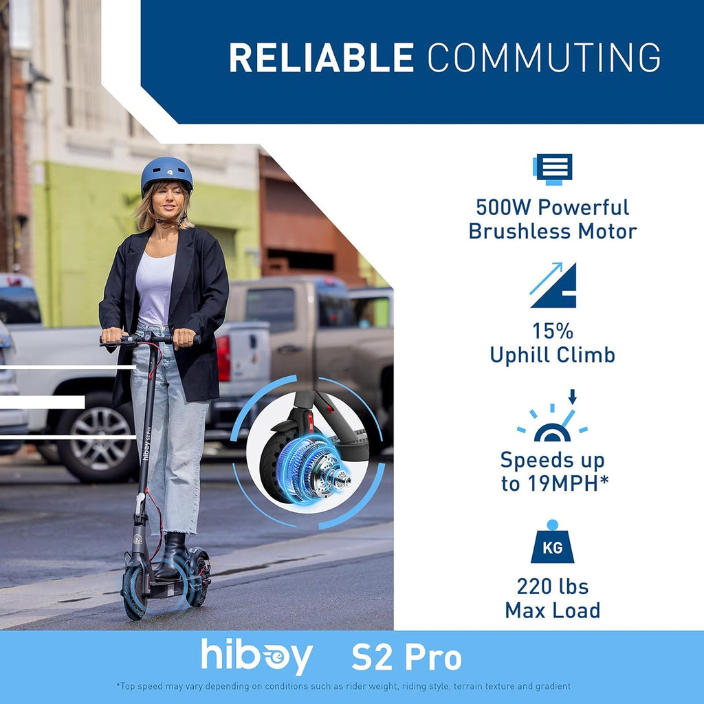 S2 Pro Electric Scooter, 500W Motor, 10" Solid Tires, 25 Miles Range, 19 Mph Folding Commuter Electric Scooter for Adults