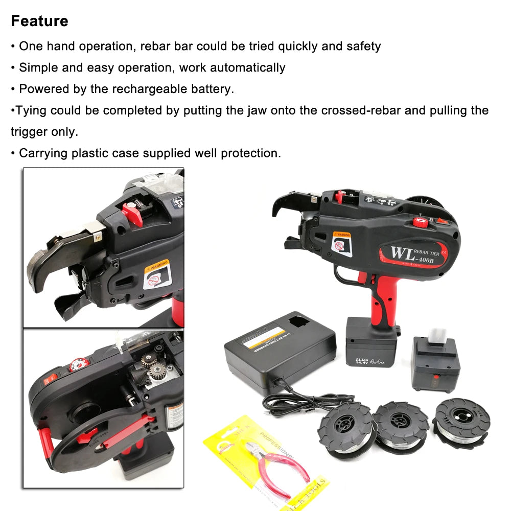 Battery Steel Rebar Tying Machine Tool WL-400B Portable Rebar Tier Tying Machine Automatic Rebar Tying Tool