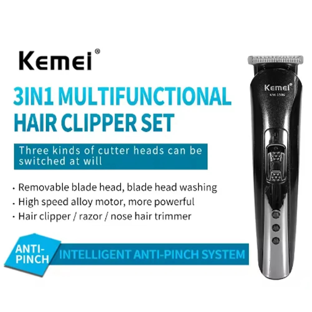 Kemei KM-1506 3 in 1 Electric Shaver Hair cutting Charging Hair trimmer Electric Rechargeable Nose Professional Shaving Machine